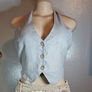 Love Tree Gray Halter Blouse with Button Detail